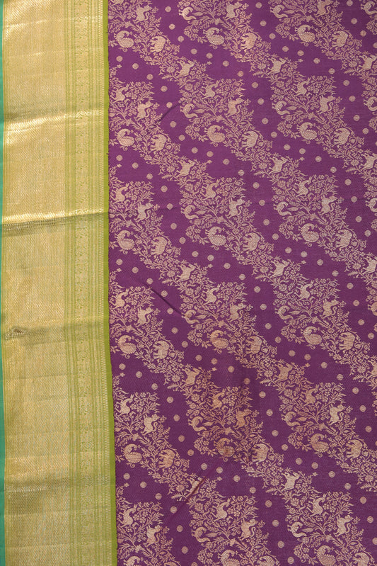 Violet Kanchipuram Silk Saree with Parrot Green Gold Zari Border