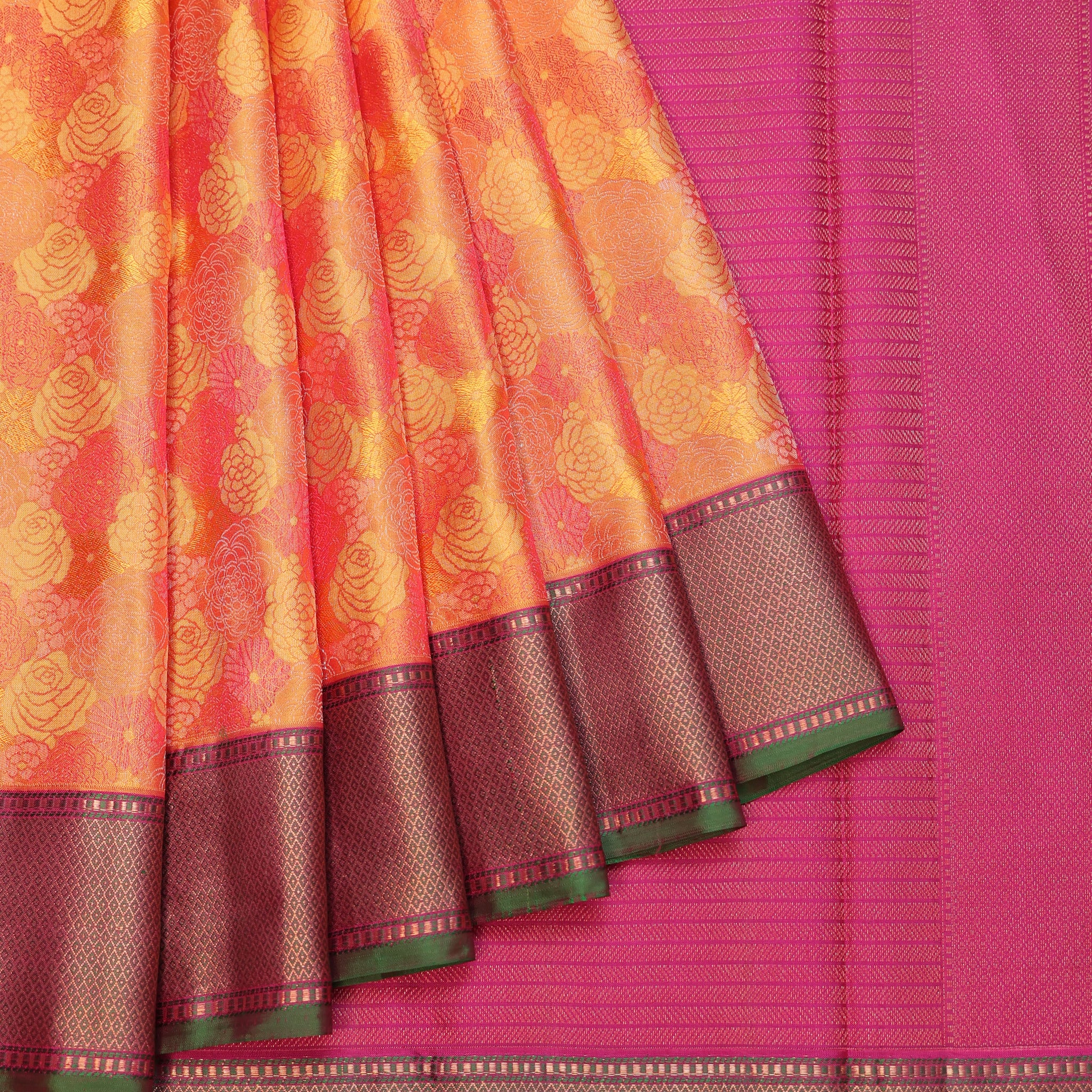 Orange Kanchipuram Silk Saree with Green Border