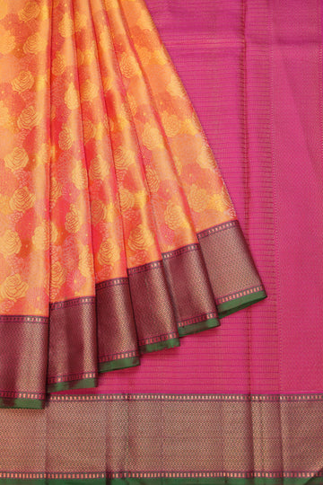 Orange Kanchipuram Silk Saree with Green Border