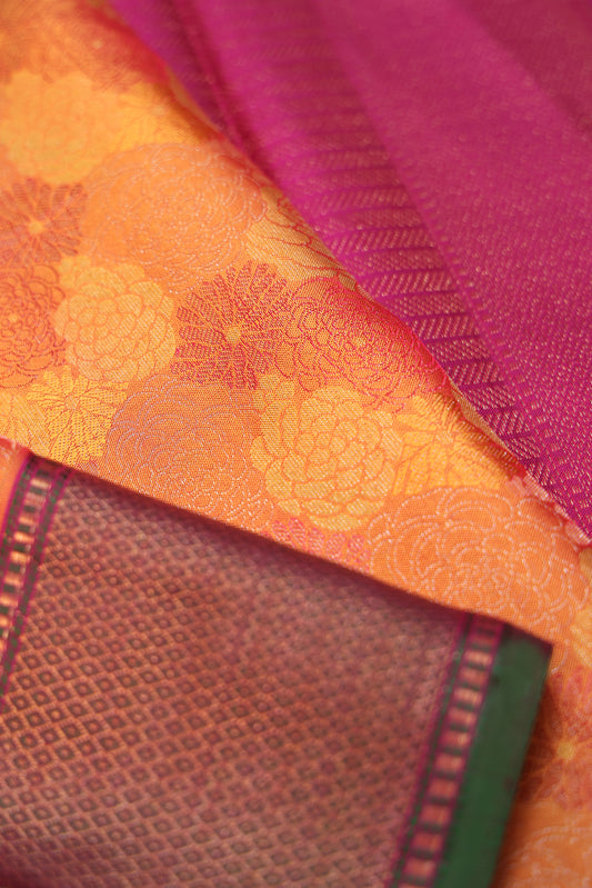 Orange Kanchipuram Silk Saree with Green Border