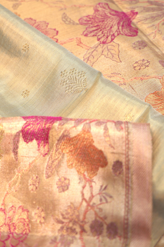 Pista Green Kanchipuram Tissue Silk Saree with Gold Meenakari Pallu