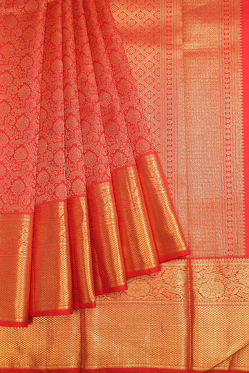 Red Kanchipuram Silk Saree with Gold Zari Floral Jaal & Diamond Buttas