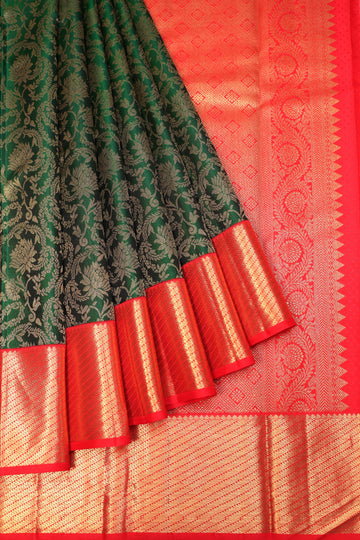 Green Kanchipuram Silk Saree with Red Kaddi Border