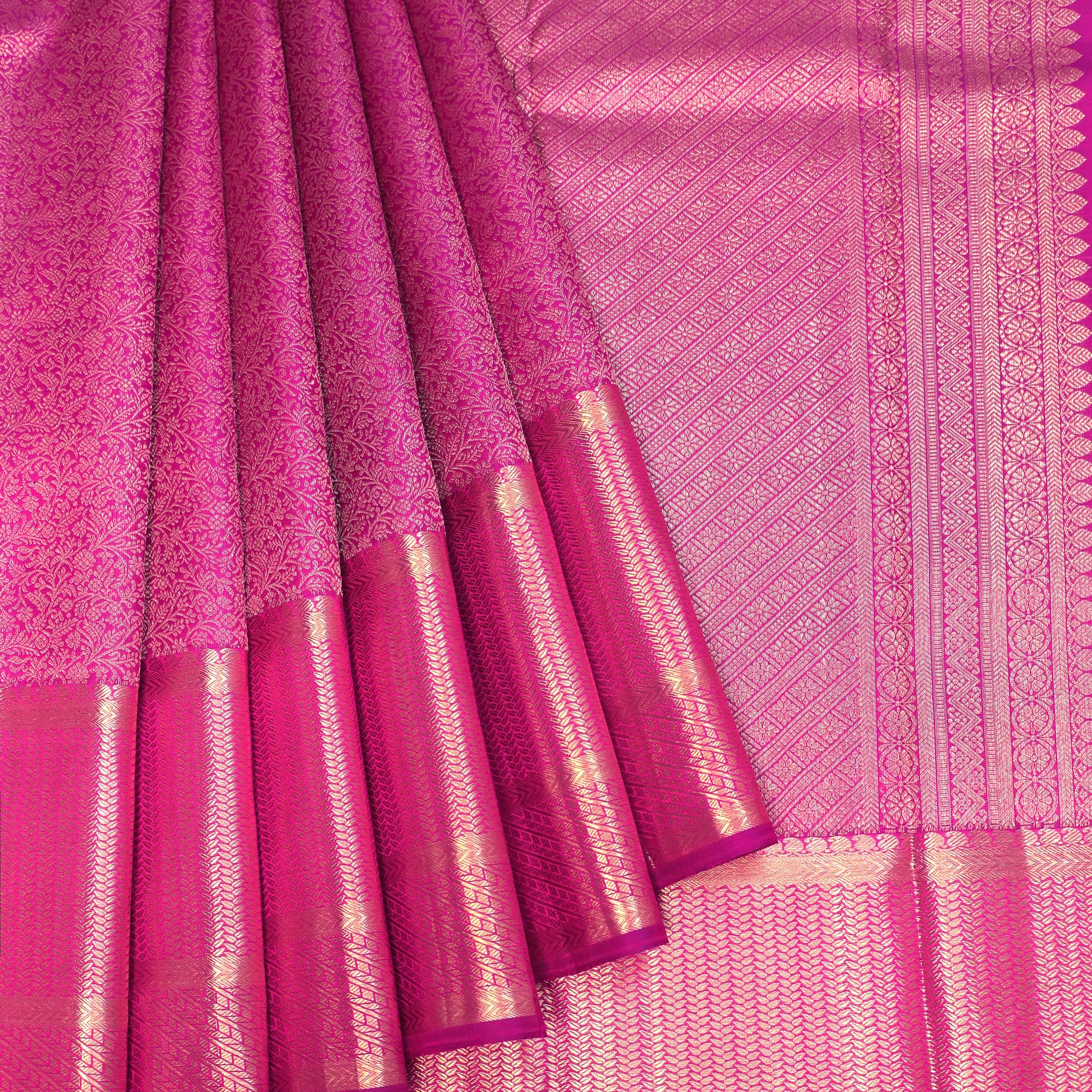 Magenta Kanchipuram Silk Saree with Gold Zari Floral Jaal