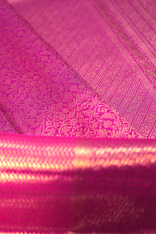 Magenta Kanchipuram Silk Saree with Gold Zari Floral Jaal