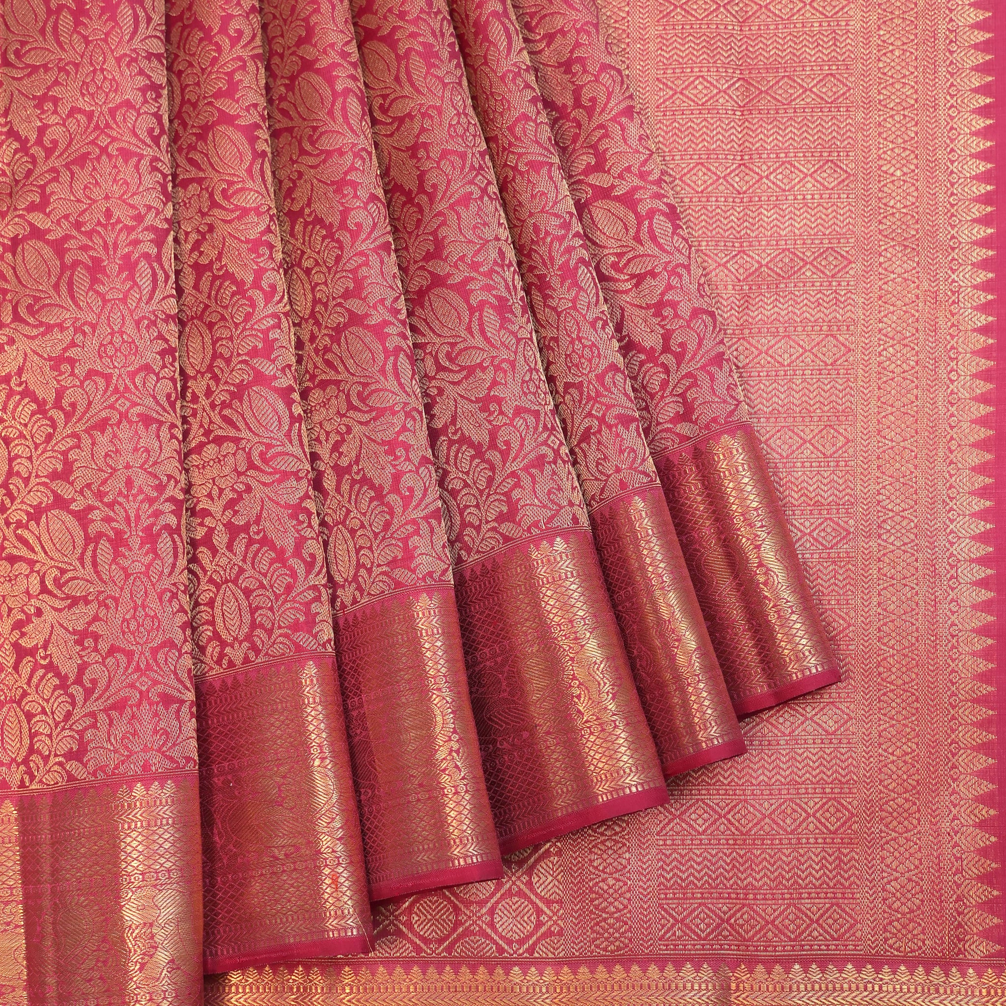 Onion Pink Kanchipuram Silk Saree with Floral Jaal