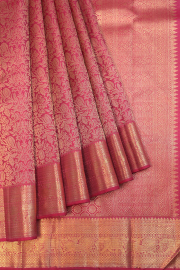 Onion Pink Kanchipuram Silk Saree with Floral Jaal