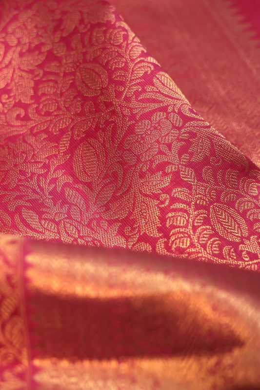Onion Pink Kanchipuram Silk Saree with Floral Jaal