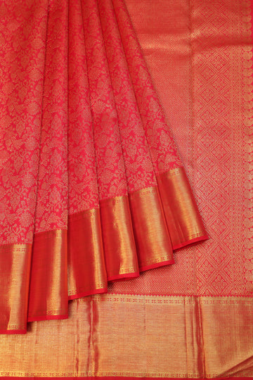 Pink Kanchipuram Silk Saree with Chevron Border