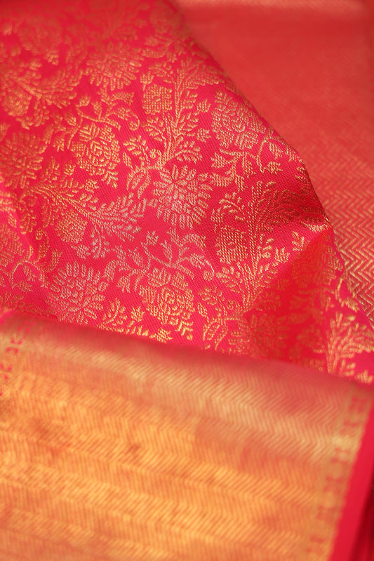 Pink Kanchipuram Silk Saree with Chevron Border