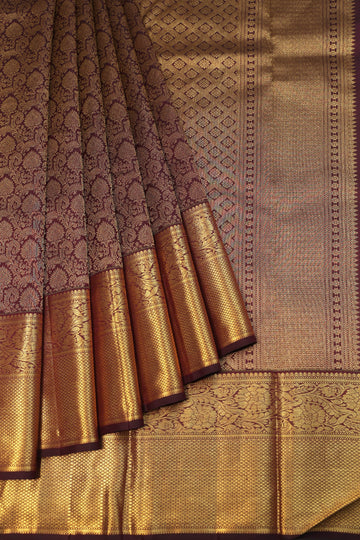 Maroon Kanchipuram Silk Saree with Gold Zari Floral Jaal