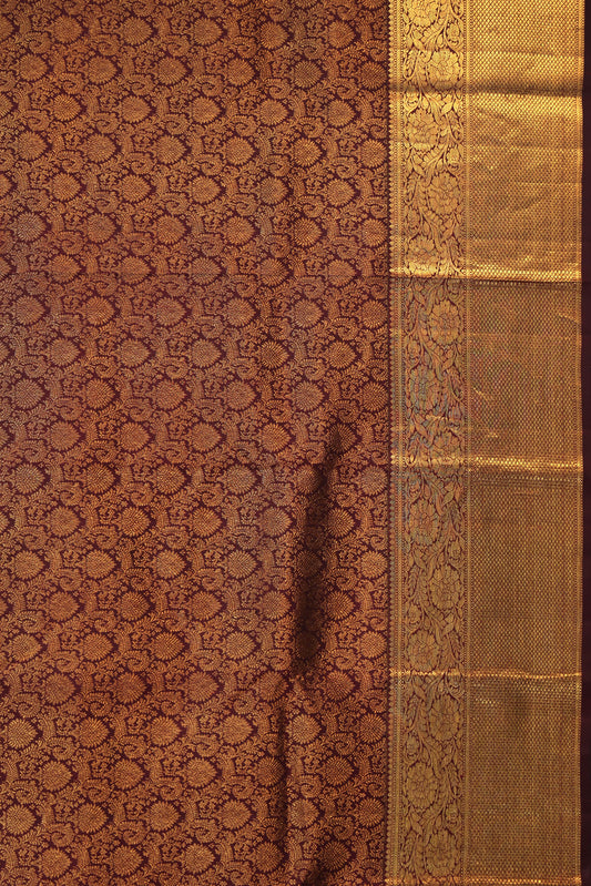 Maroon Kanchipuram Silk Saree with Gold Zari Floral Jaal