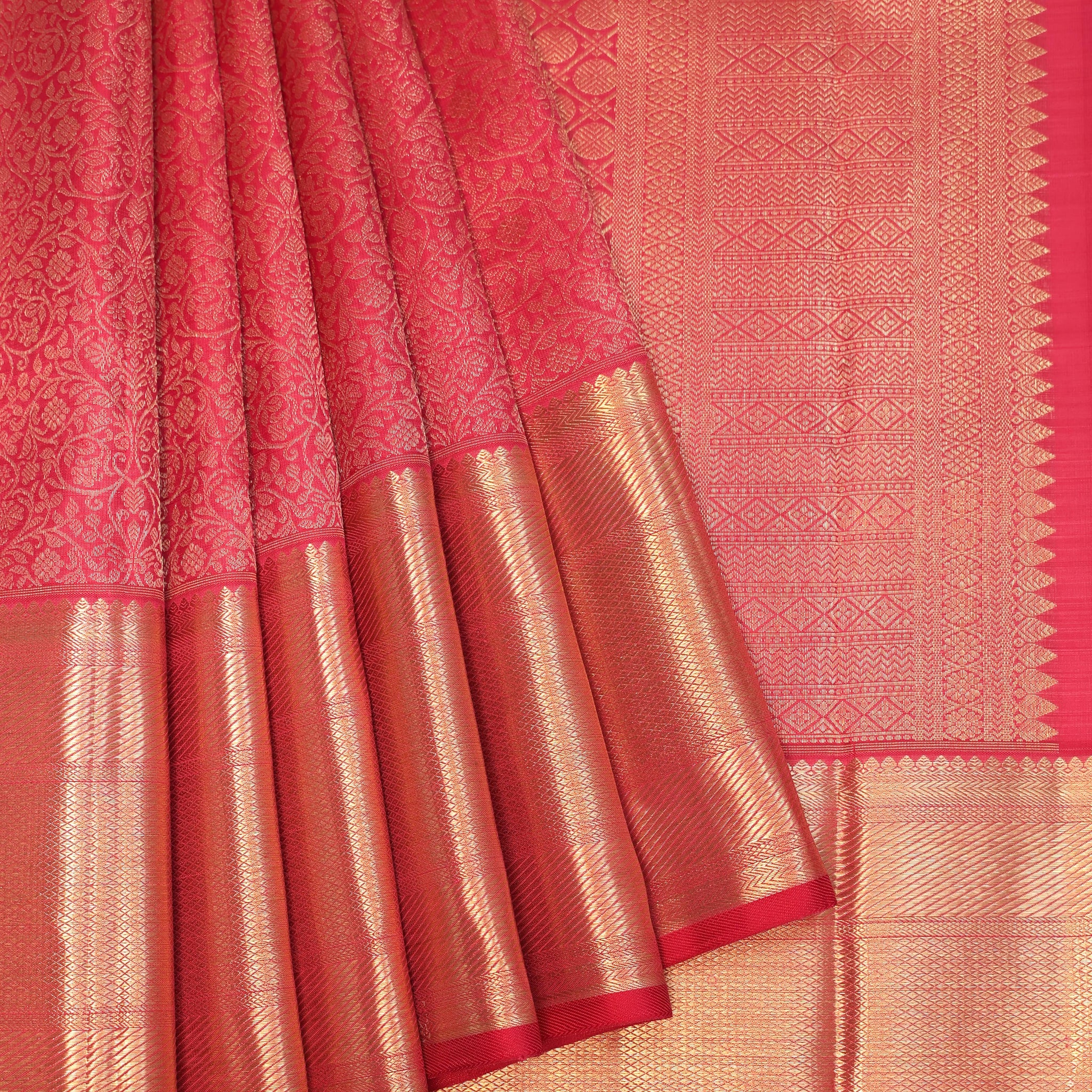 Pink Kanchipuram Silk Saree with Gold Zari Floral Jaal