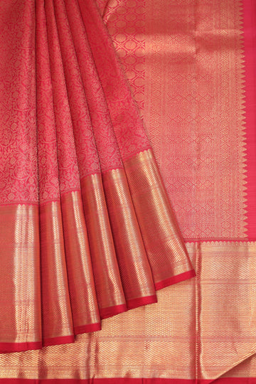 Pink Kanchipuram Silk Saree with Gold Zari Floral Jaal
