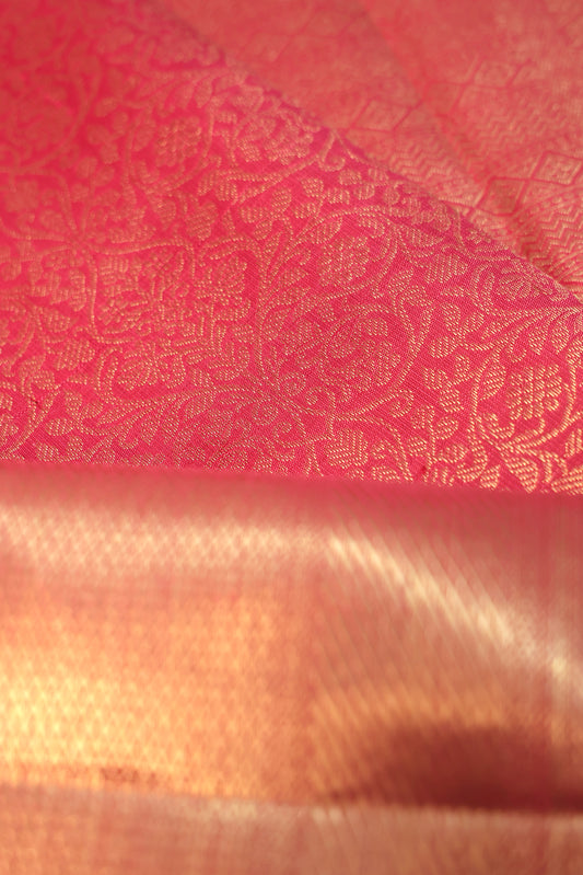 Pink Kanchipuram Silk Saree with Gold Zari Floral Jaal
