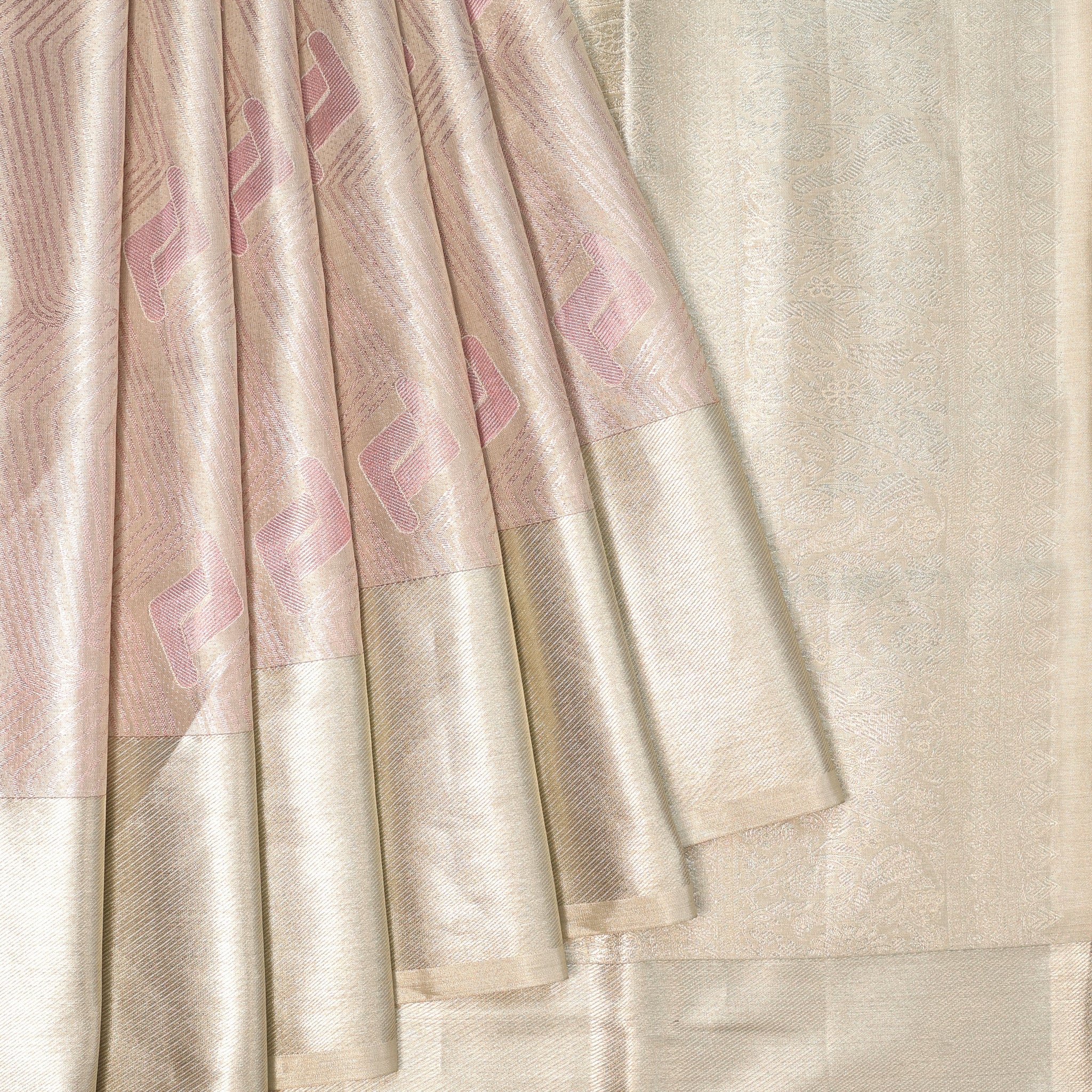 Silver Kanchipuram Tissue Silk Saree with Abstract Design