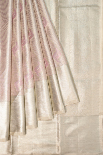 Silver Kanchipuram Tissue Silk Saree with Abstract Design