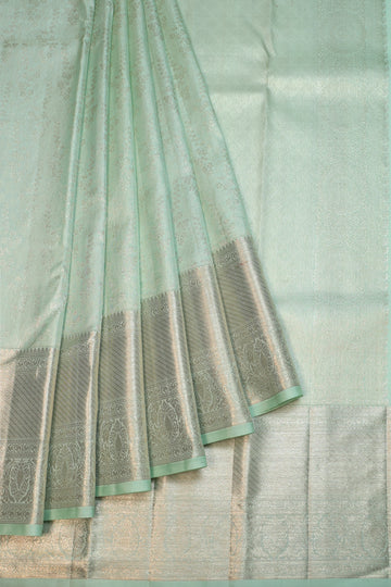 Sea Green Kanchipuram Silk Saree with Silver Twill Border