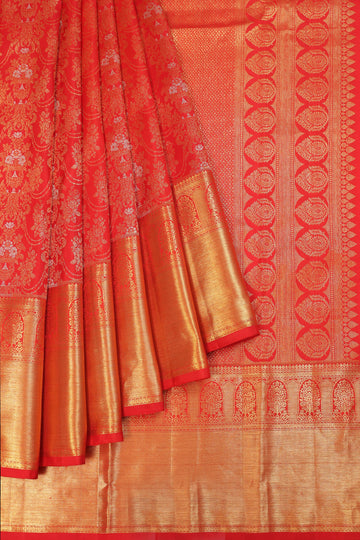 Red Kanchipuram Silk Saree with Kaddi Border