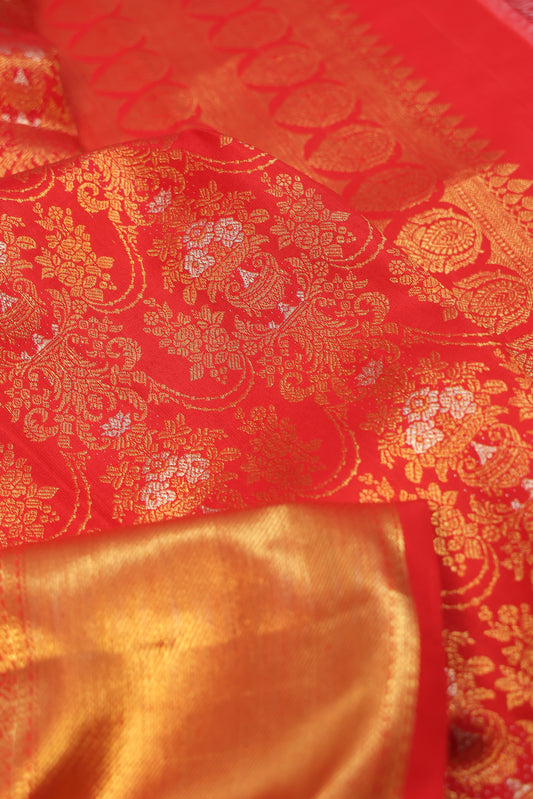 Red Kanchipuram Silk Saree with Kaddi Border