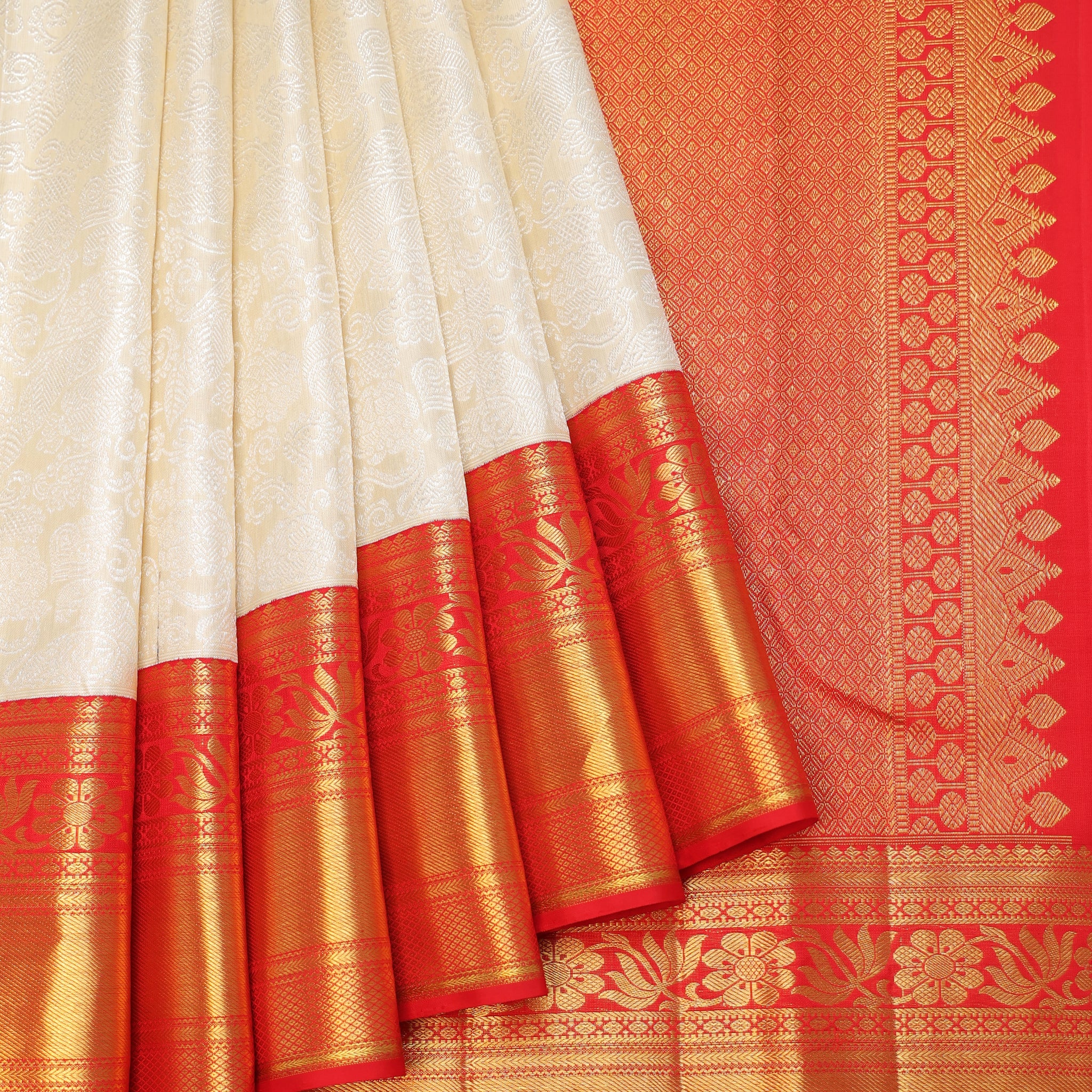 Cream Kanchipuram Silk Saree with Brocade Jaal