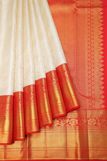 Cream Kanchipuram Silk Saree with Brocade Jaal