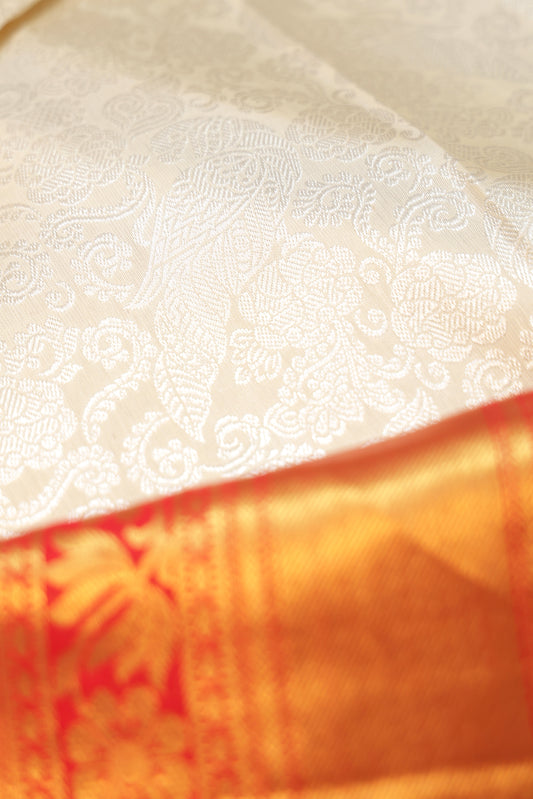 Cream Kanchipuram Silk Saree with Brocade Jaal