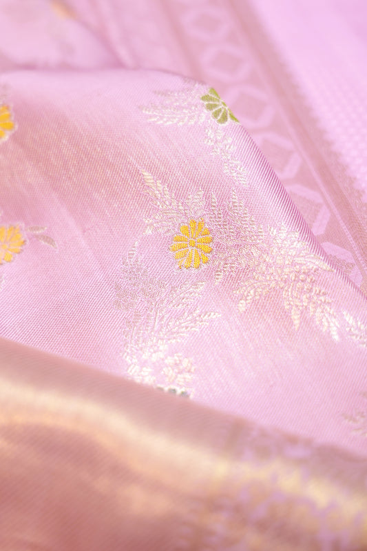 Lavender Kanchipuram Silk Saree with Meenakari Work