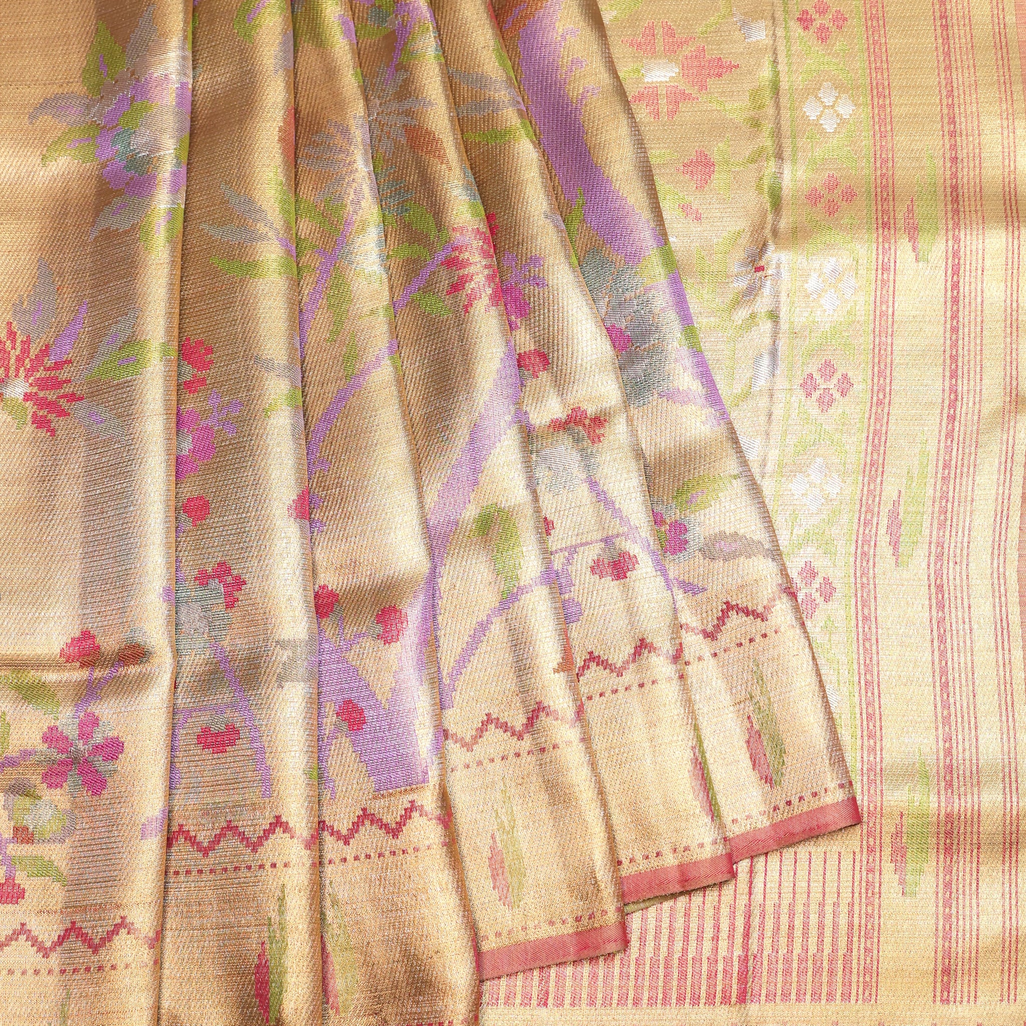Gold Kanchipuram Tissue Silk Saree with Paithani Muniya Border