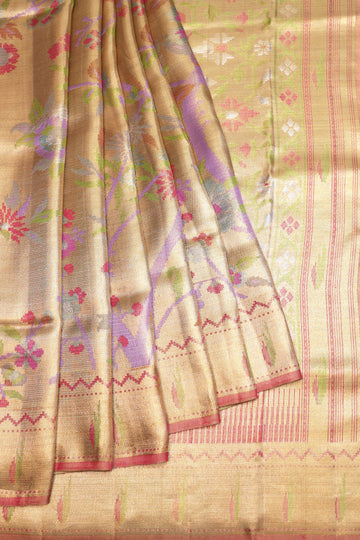 Gold Kanchipuram Tissue Silk Saree with Paithani Muniya Border