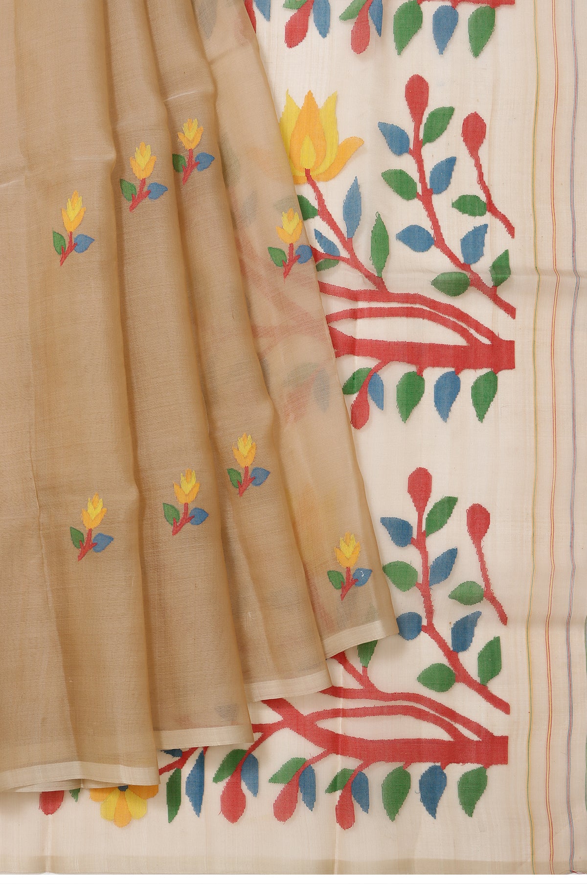 Sandal Bengal Jamadani Saree