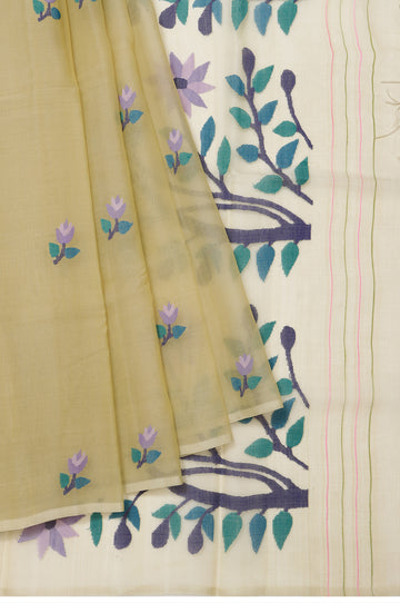 Neon Green Bengal Jamdani Saree