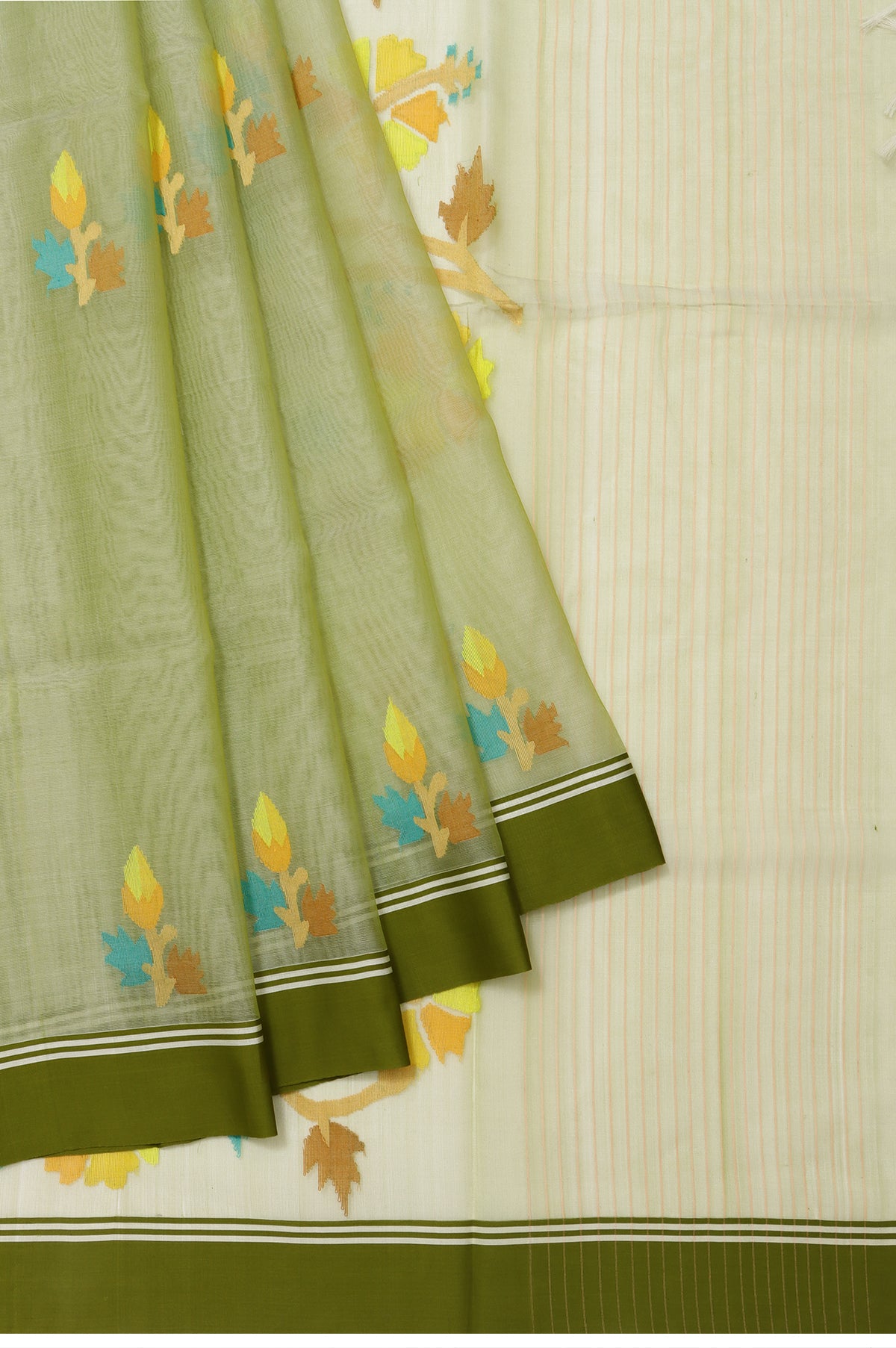 Pista Green Bengal Jamdani Saree