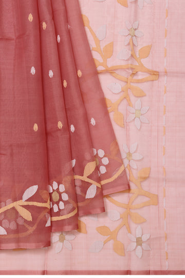 Onion Pink Bengal Jamadani Saree