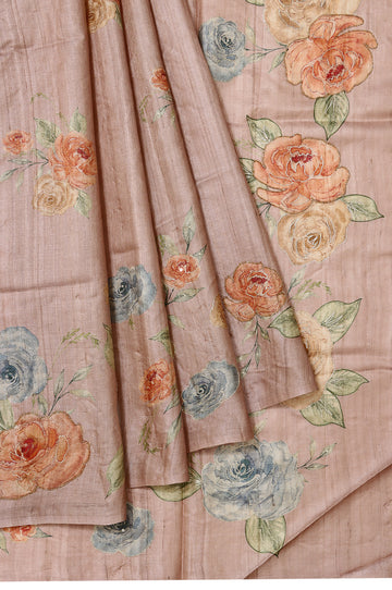 Onion Pink Tussar Silk Saree