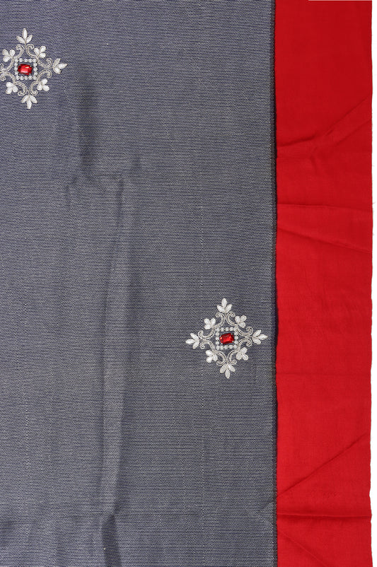 Navy Blue Mashru Silk Saree