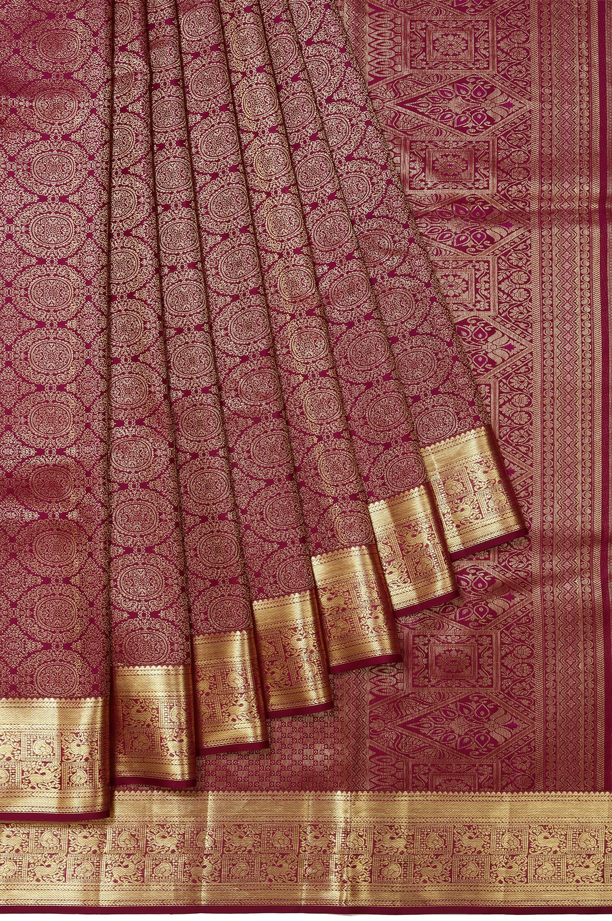 Dark Purple Kanchipuram Silk Saree with Floral Jaal Design
