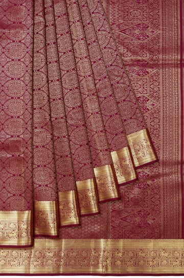 Dark Purple Kanchipuram Silk Saree with Floral Jaal Design
