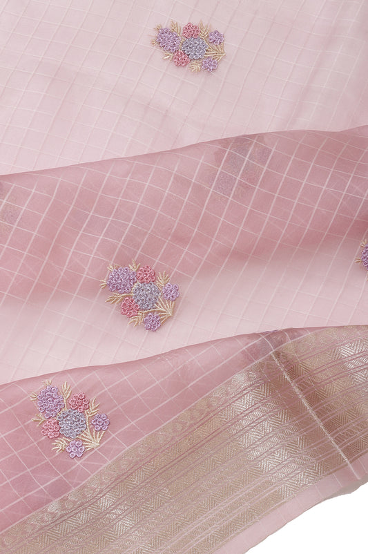 Peach Organza Silk Saree