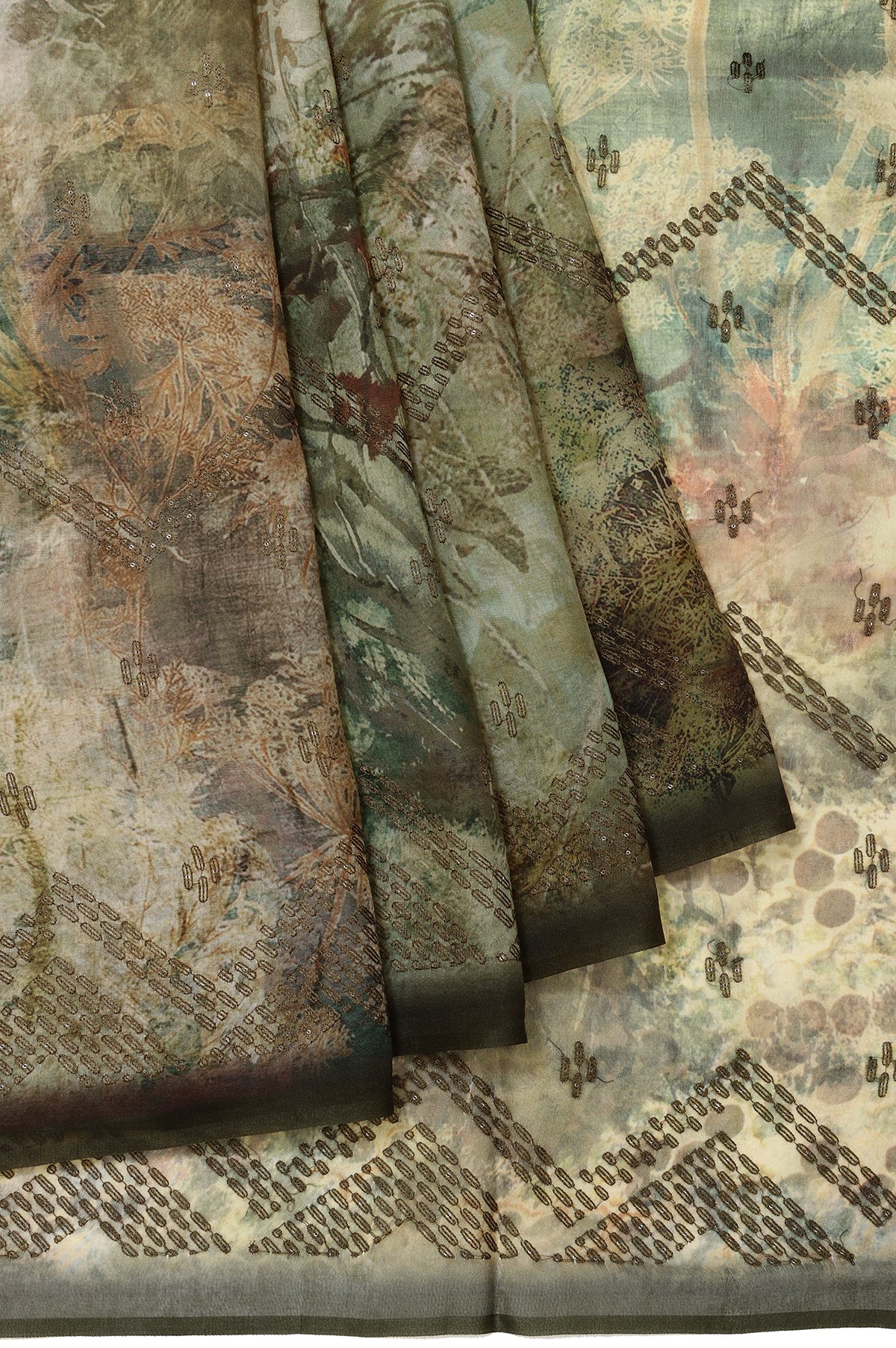 Olive Green Organza Silk Saree