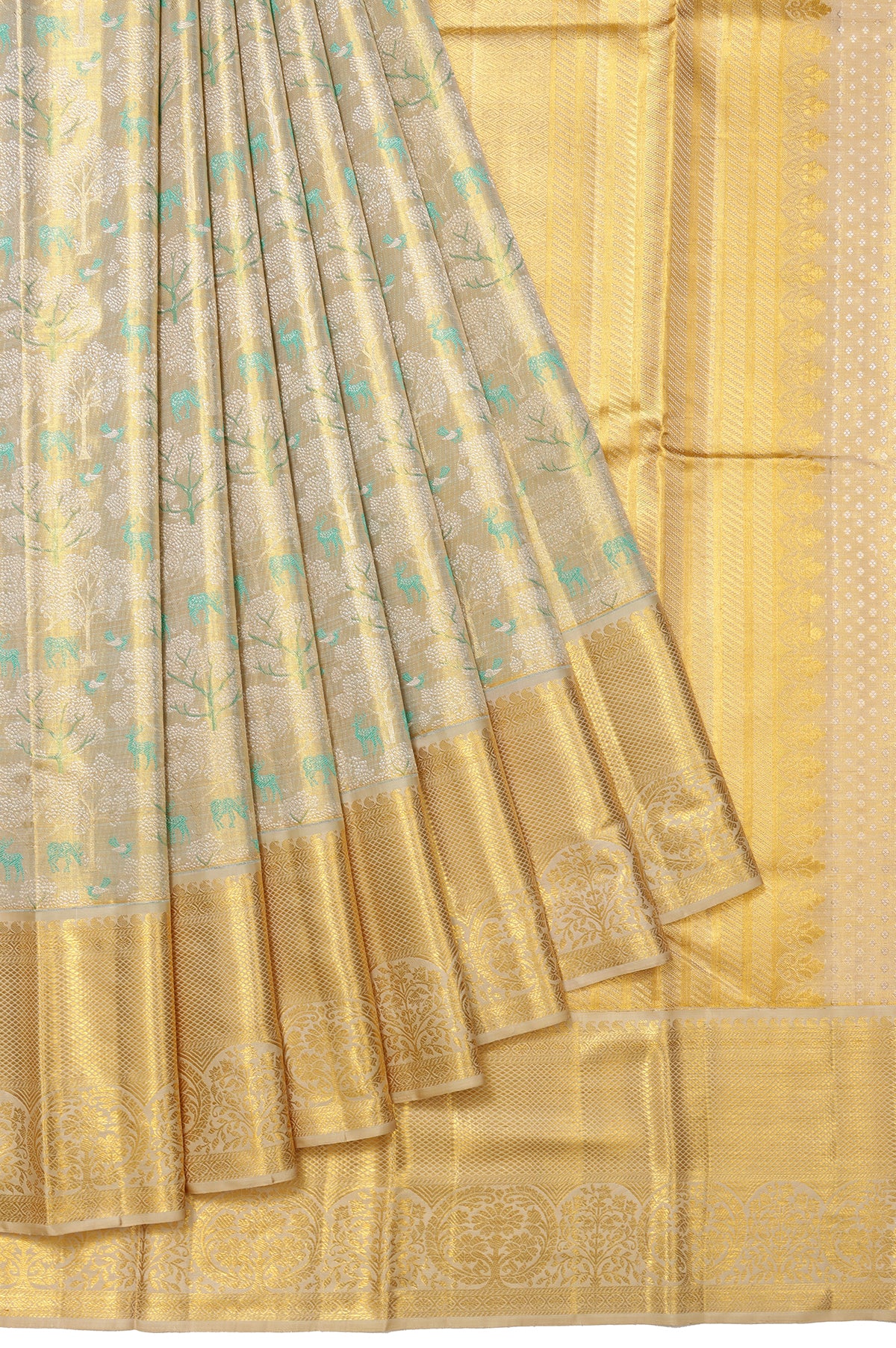 Sandal Kanchipuram Tissue Silk Saree