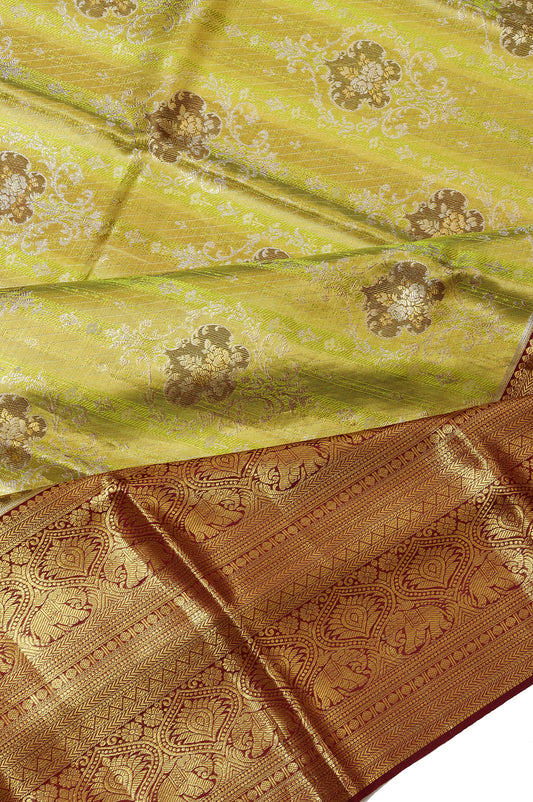 Parrot Green Kanchipuram Tissue Silk Saree