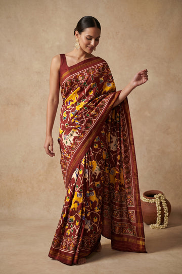 Brown Patan Patola Silk Saree with Jaal Design