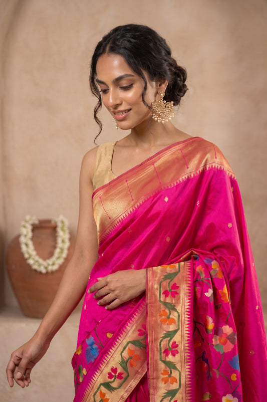 Magenta Paithani Silk Saree