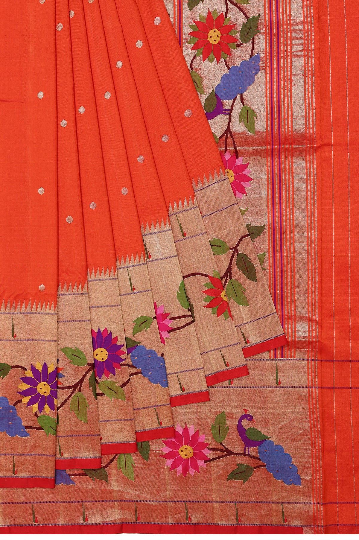 Orange Paithani Silk Saree