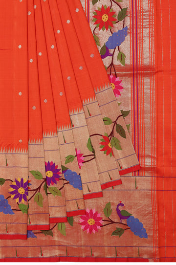 Orange Paithani Silk Saree