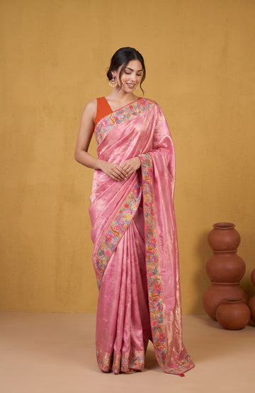 Lavender Kanchipuram Silk Saree With Petit Point Work