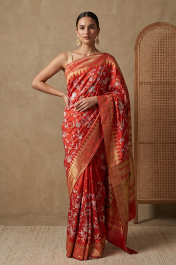 Maroon Paithani Silk Saree with Peacock Jaal Design