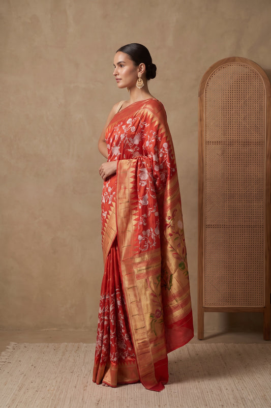 Maroon Paithani Silk Saree with Peacock Jaal Design