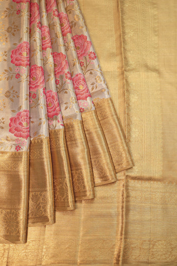 Gold Kanchipuram Silk Saree with Meenakari Motifs